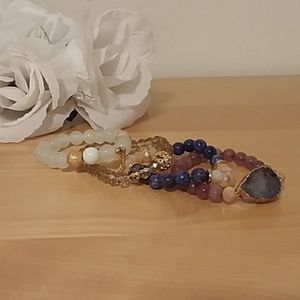 4 Piece Mixed Stone and Druzy Bracelet Set